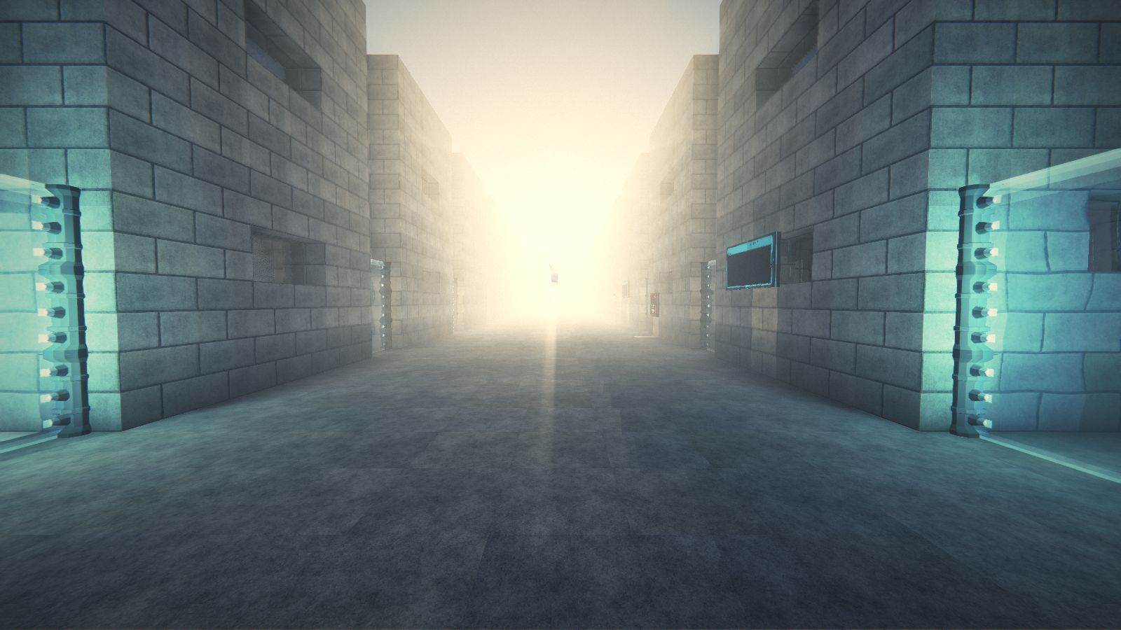 L’avenue au lever du soleil, noyée dans une brume basse et dorée